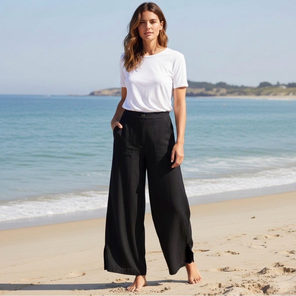 Lulus‎ High-Rise Wide Leg Trouser Style Linen Blend Pants, Black, Size S